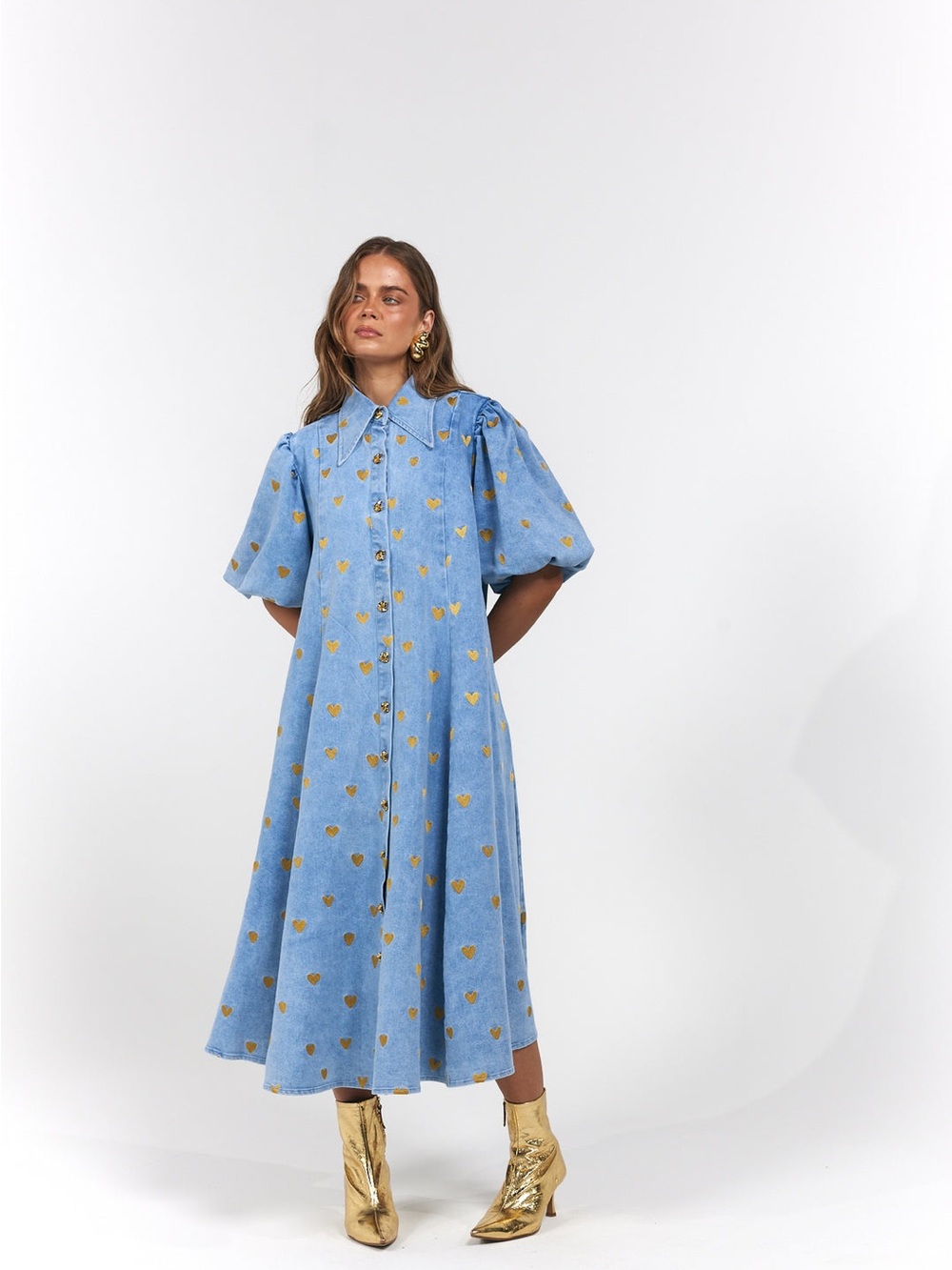 La Bohème Girls Peyton Midi Dress Denim Hearts